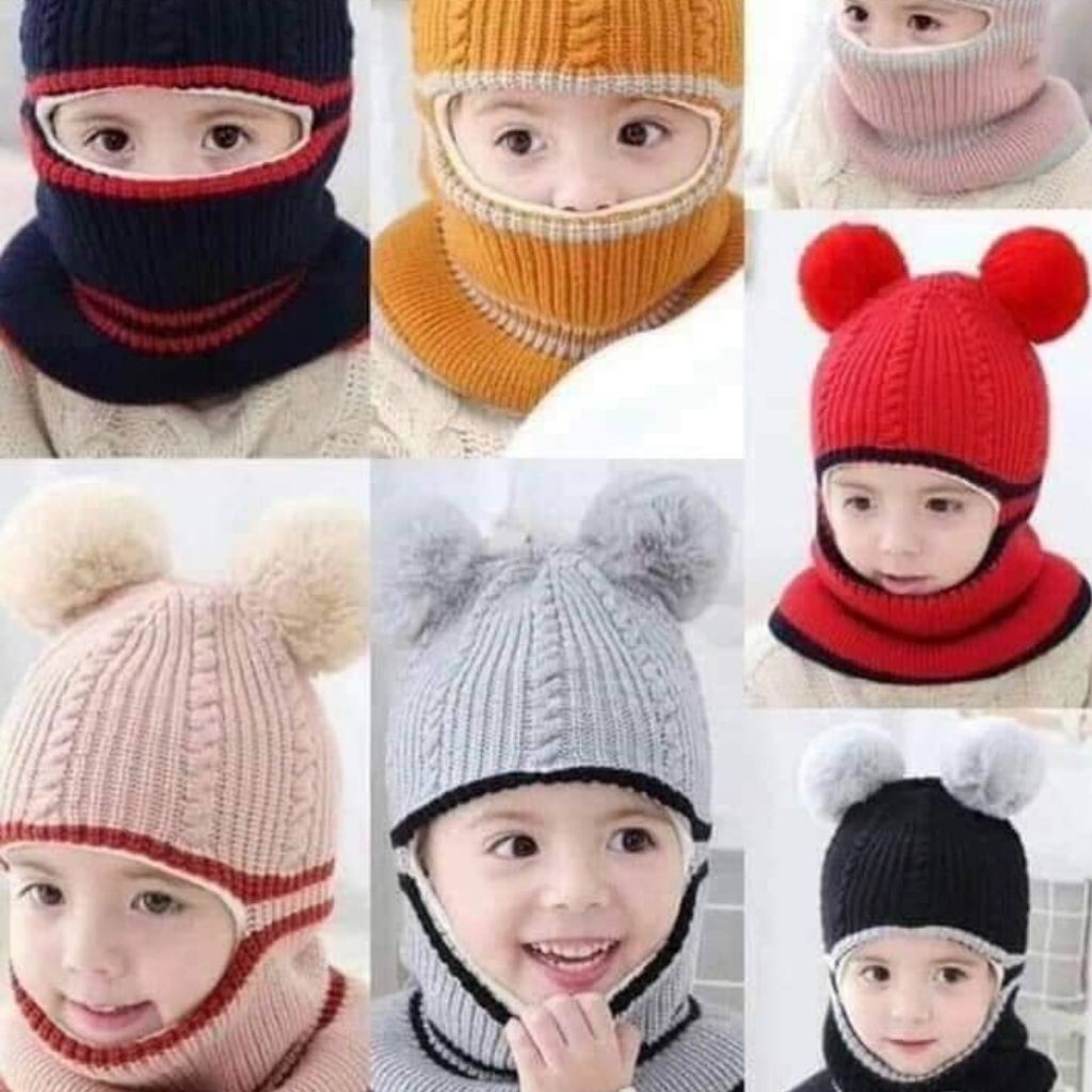 Mũ len mùa đông linda bịt tai quàng cổ cho bé