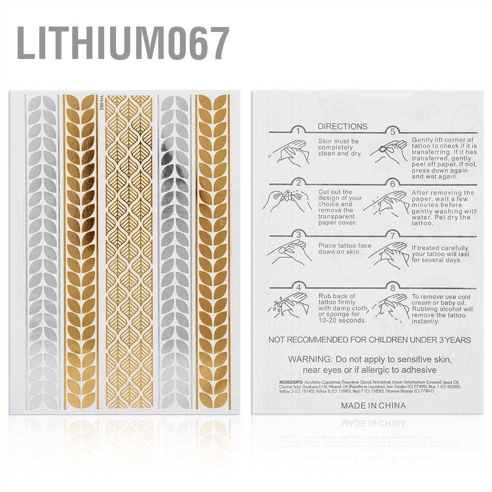 Lithium067 5pcs Mixed Metallic Golden Silver Colorful Pattern Temporary Disposable Arm  Tattoo Stickers Hình Dán Xăm Họa Tiết Hình Xăm Dán Tạm Thời