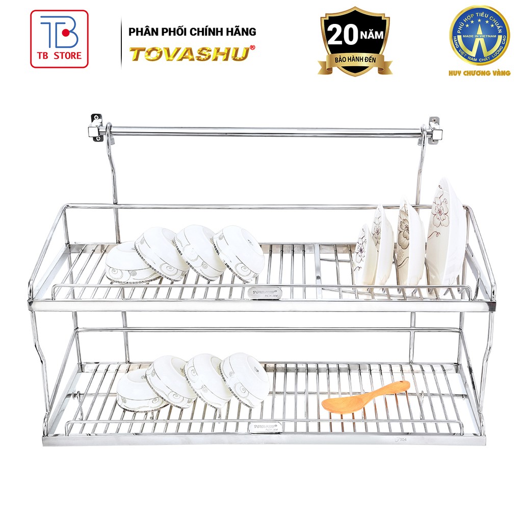 Kệ sóng chén treo tường 2 tầng T2 Tovashu inox 304, giá để chén đũa cao cấp, kệ úp chén bát - BẢO HÀNH 20 NĂM