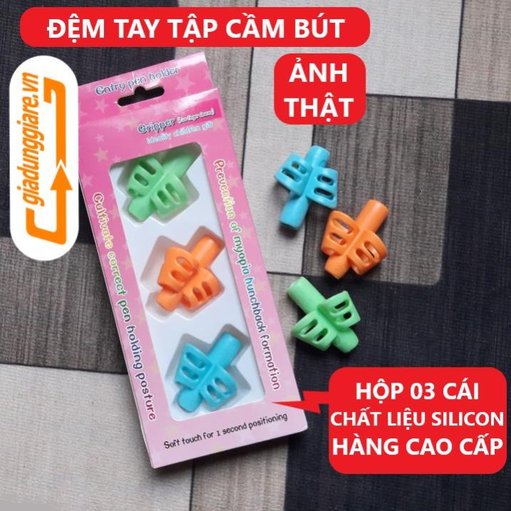 Hộp 03 KÊ TAY silicon PENCIL GRIPS đệm tay xỏ ngón định vị cho bé cầm bút tập viết đúng cách - giadunggiare.vn