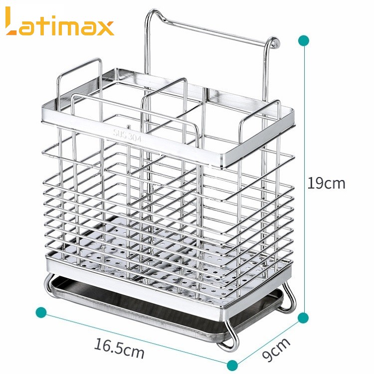 Ống đựng Đũa thìa dĩa 2 ngăn Inox 304 Latimax K1 Dán Tường Không Khoan Đục