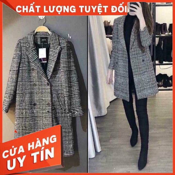 áo dạ nữ đẹp dáng dài đẹp quảng châu cao cấp _ áo khoác dạ kẻ caro 6 cúc  cao cấp kiểu dáng hàn quốc