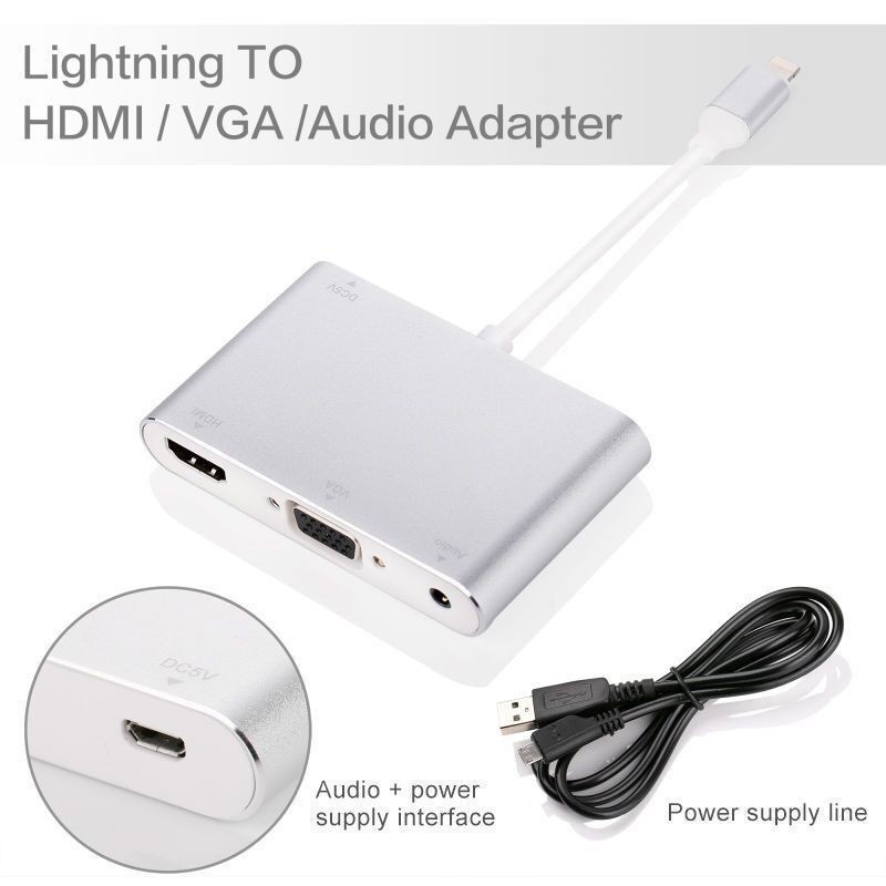 Bộ chuyển đổi âm thanh Lightning sang AV HDMI VGA Audio 3.5 mm dành cho Apple iPhone PC TV