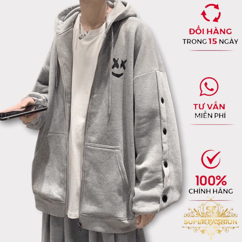 Áo hoodie nam form rộng tay phối cúc kiểu dáng thể thao siêu phẩm SUPER FASHION