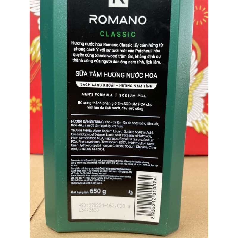 Sữa Tắm Romano Classic 650g(xanh lá)