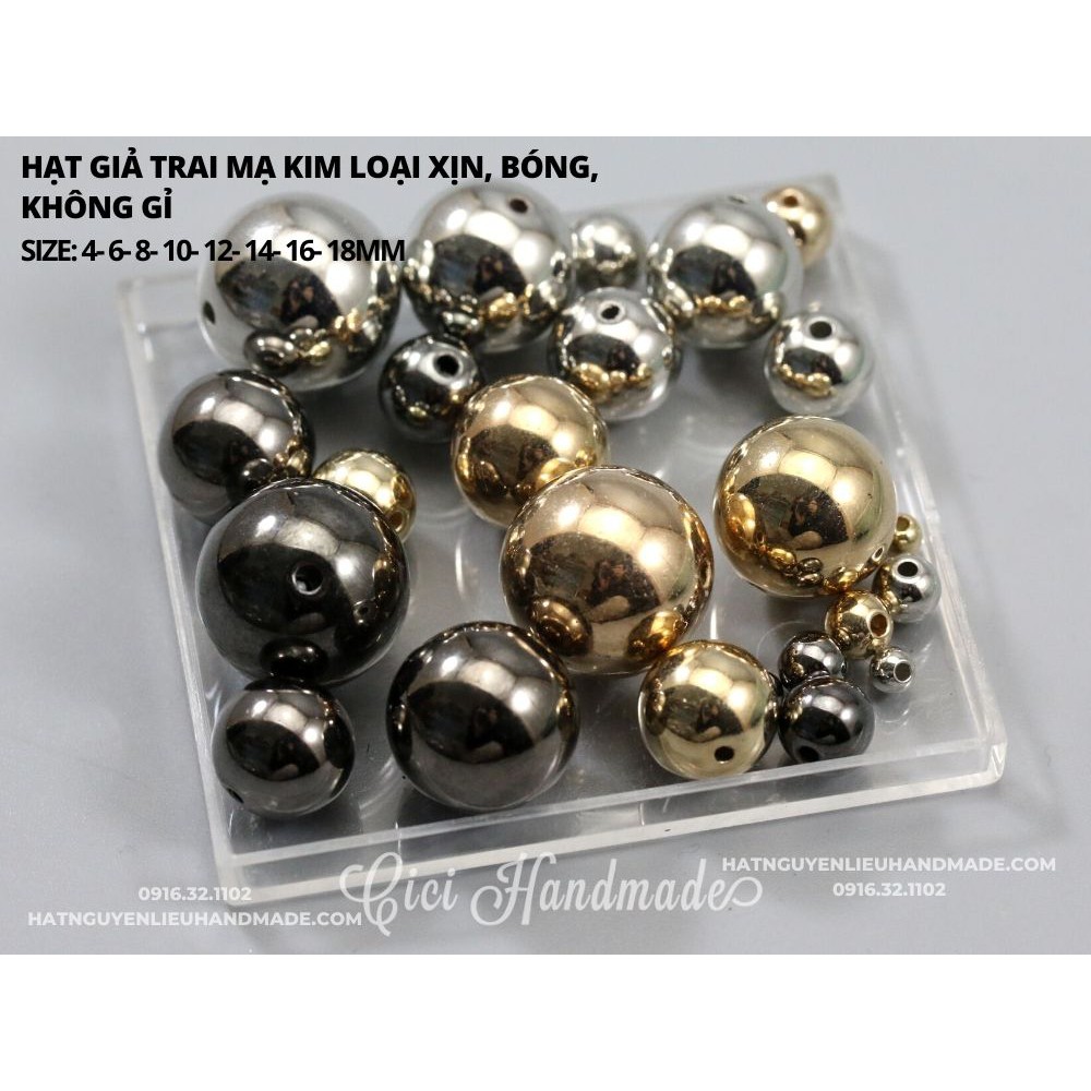 Hạt giả trai mạ kim loại, xịn, bóng, không gỉ Cici Handmade hạt cườm nguyên liệu tự làm kẹp tóc cô dâu đính kết