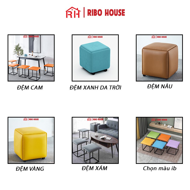 Bộ 5 ghế sofa đơn RIBO HOUSE khung kim loại sơn tĩnh điện hình rubik trang trí phòng khách quán cà phê sân vườn RIBO172