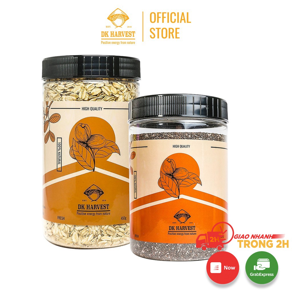 COMBO SIÊU TIẾT KIỆM DK HARVEST – 1 Hũ Hạt Chia Đen 500g & 1 Hũ Yến Mạch Cán Mỏng 450g