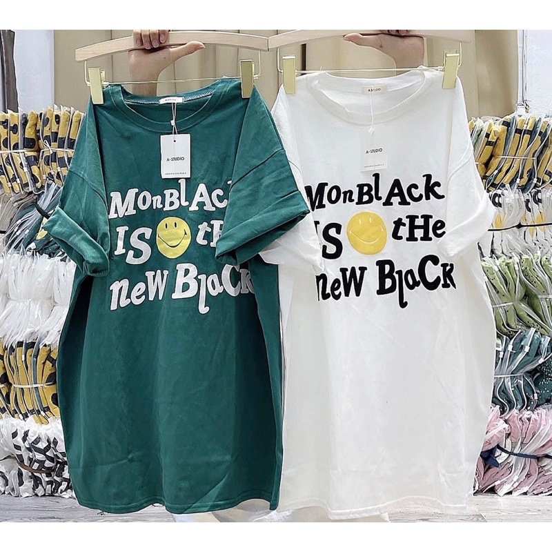 [ Rẻ vô địch ] Áo thun cotton tay lỡ dáng rộng unisex - Mon black