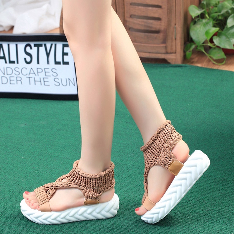 Giày sandal nữ đan len hở ngón thời trang