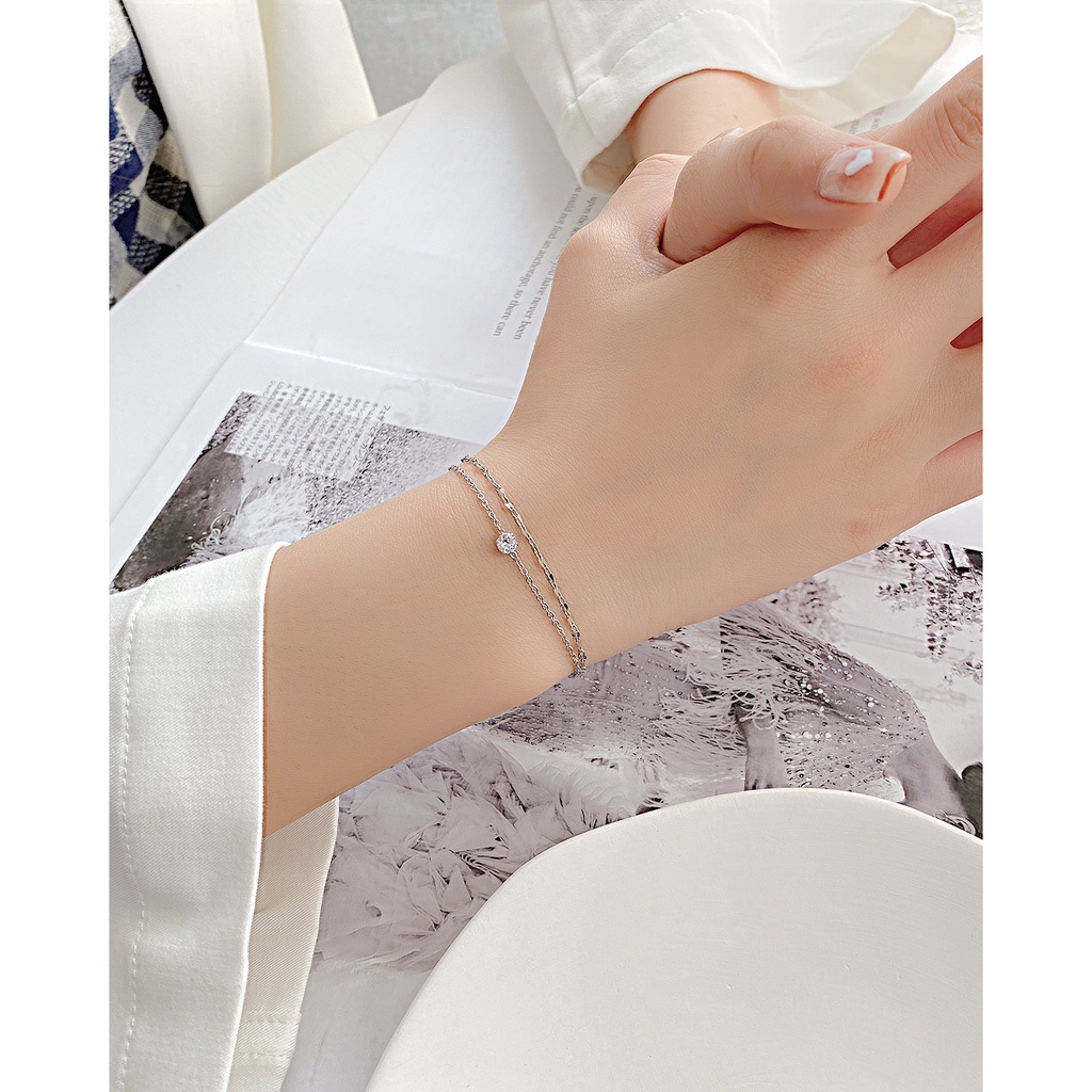 Vòng Tay Thép Titan Đính Đá Thiết Kế Đơn Giản Sáng Tạo Kiểu Nhật Hàn Cho Nữ