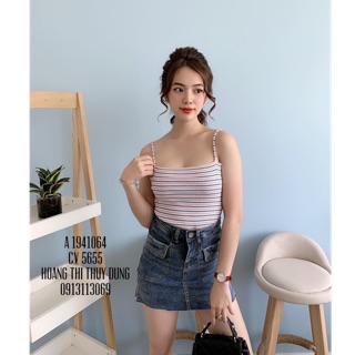 Áo 2 dây tăm kẻ cotton siêu mát