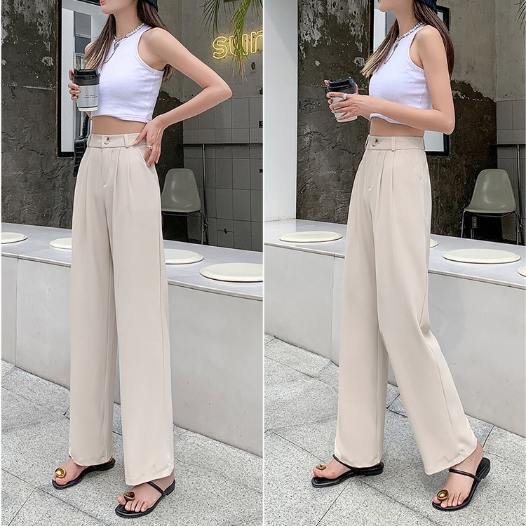 LEEVA - Quần tây nữ ống suông lưng cao eo co giãn 2 màu ulzzang girl Q037