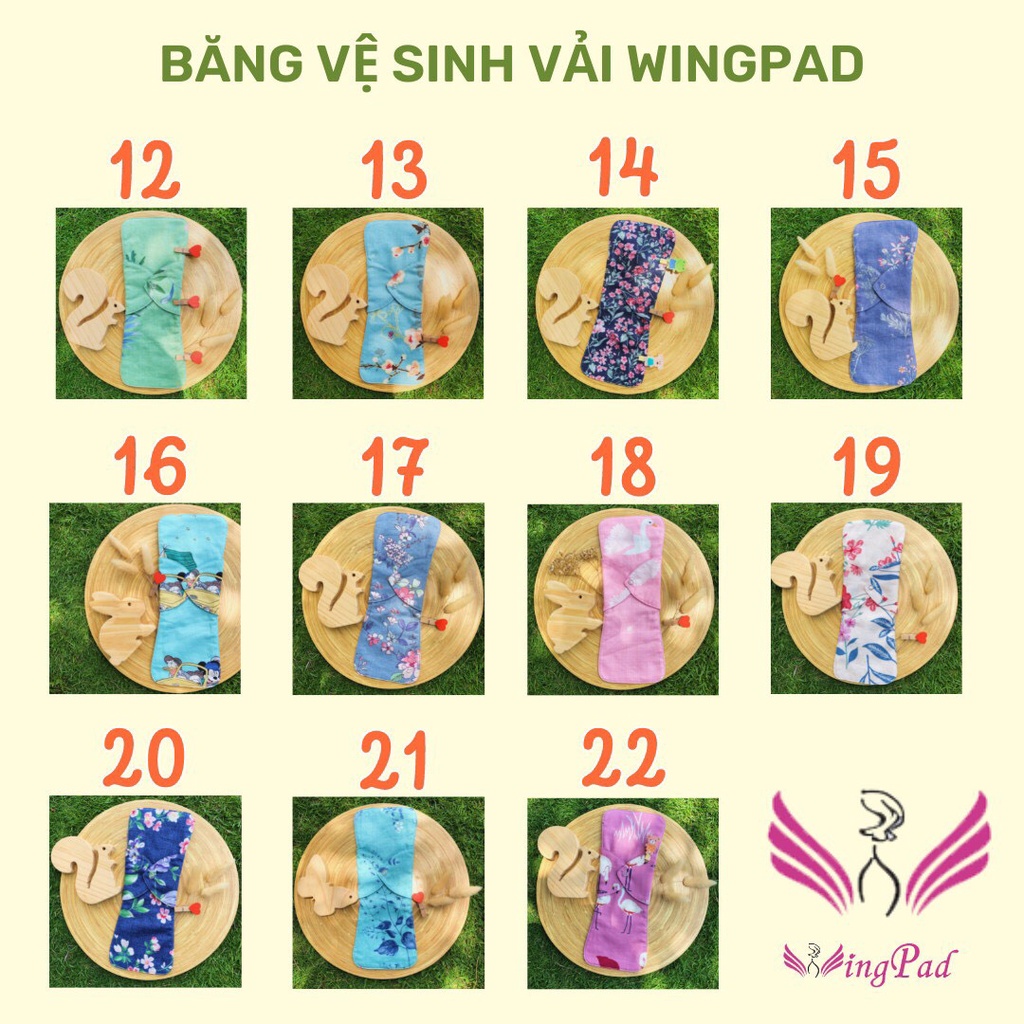 Băng vệ sinh vải WingPad  1 Bộ Size 17cm - HÀNG NGÀY nền XÁM - Kiểu LÕI RỜI