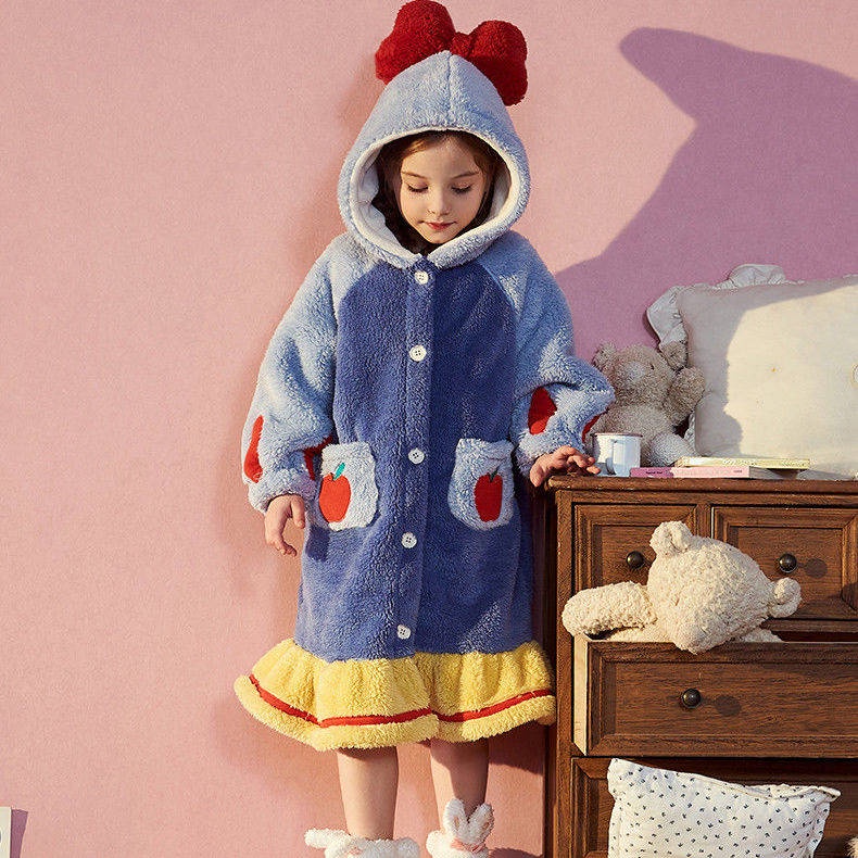 * Bộ Đồ Ngủ Lông Cừu San Hô Dày Dặn In Hoạt Hình Bạch Tuyết Thời Trang Thu Đông Cho Bé Trai Bé Gái