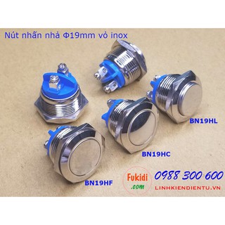 Nút nhấn nhả phi 19mm vỏ inox, chống thấm nước, hai chân một tiếp điểm NO - BN19HF, BN19HC, BN19HL