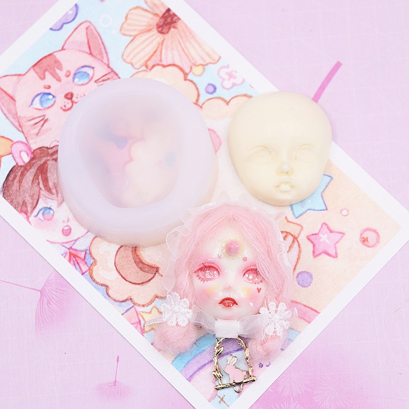 Soft girl baby face breast support girl heart cute face mold clay soft pottery doll face mold baby face brooch mold