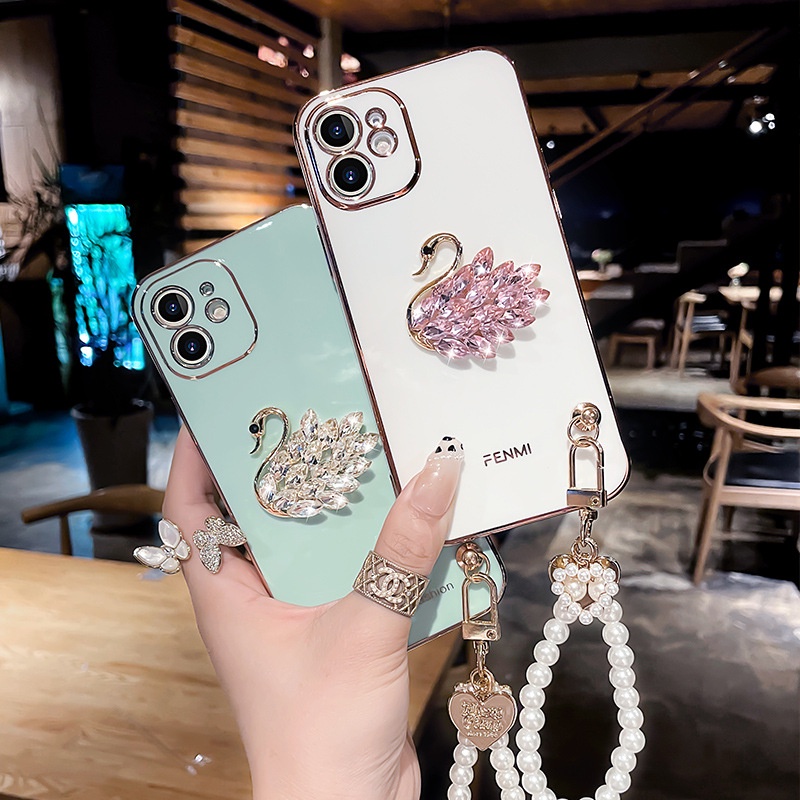 Ốp Lưng Thiên Nga Đính Đá Pha Lê Và Ngọc Trai Giả Cho oppo reno 8t 8 8z 7 4g 7z 5g 6z 6 pro 5 5f 4 4f 3 2 2f