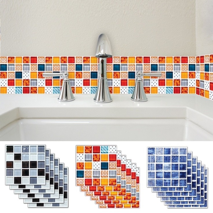 Miếng Dán Tường Giả Gạch Họa Tiết Đá Cẩm Thạch Moroccan Mosaic Chống Thấm Nước Dễ Lắp Đặt Cho Nhà Bếp/Phòng Tắm