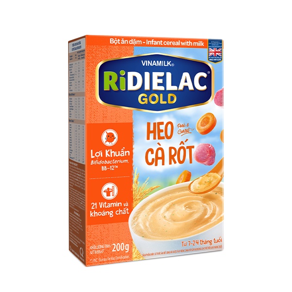 Combo 2 Bột Ăn Dặm RiDielac Gold Heo Cà Rốt - Hộp Giấy 200g/Hộp