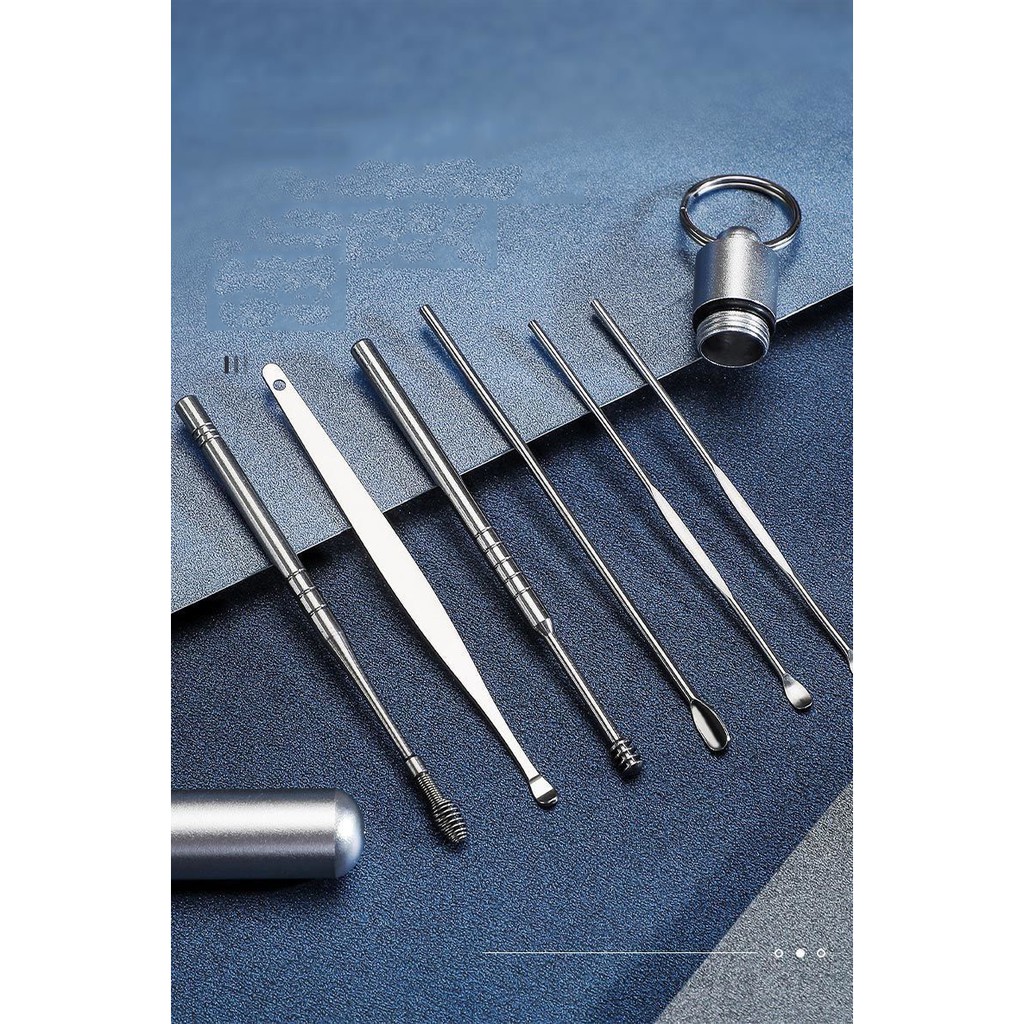 Bộ 6 Dụng Cụ Vệ Sinh Tai Ngoáy Tai Cao Cấp Hộp Trụ Thép Không Gỉ Cho Gia Đình - Dumi Shop