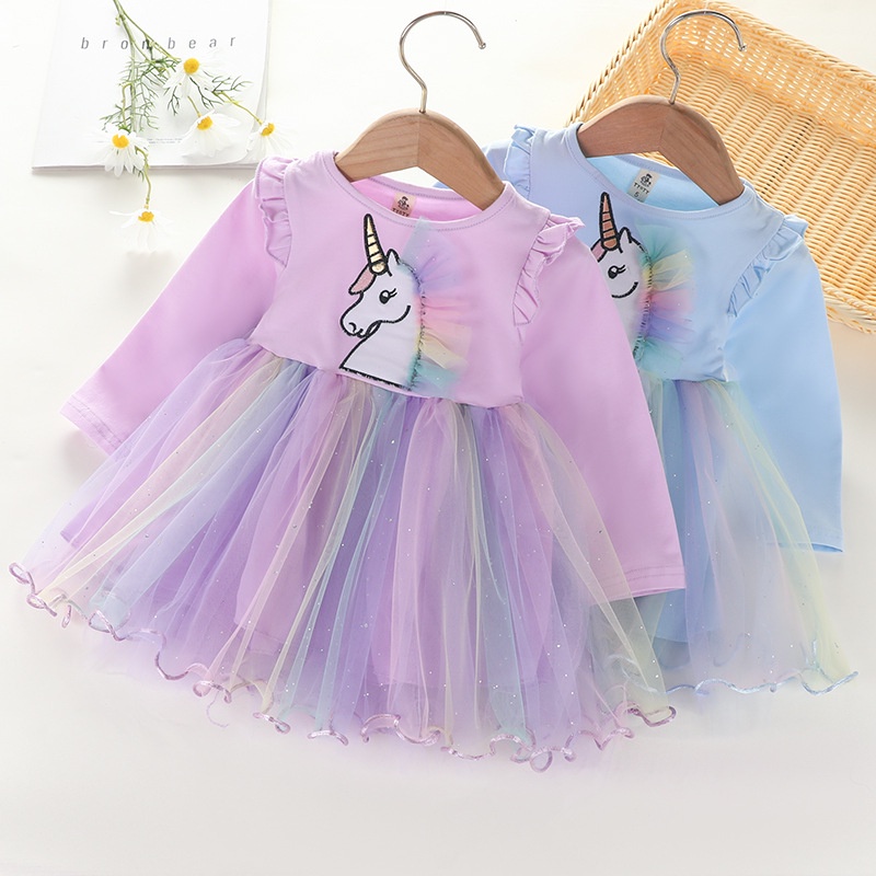 Váy thu đông bé gái họa tiết ngựa thêu chân ren nhiều màu sang trọng  size 1-4 tuổi VT03