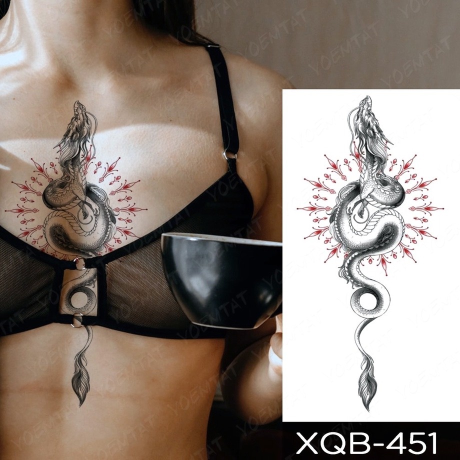 Hình Xăm Tạm Thời Hình Rắn/Rồng/Hoa Hồng/Rồng Chống Thấm Nước Màu Đen
