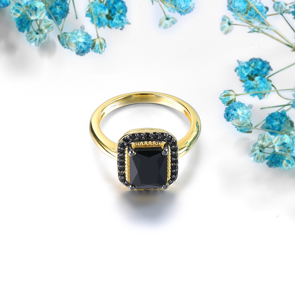 Nhẫn Mạ Vàng / Bạc 925 Đính Đá Tự Nhiên Màu Đen 2.6 Carats Thời Trang Cho Nữ