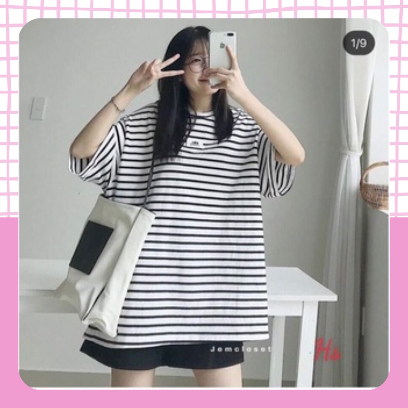 💃 Bộ Áo Phông Kẻ Ngang Quần Short Ống Rộng Set Áo Quần Nữ Dáng Ngắn X072