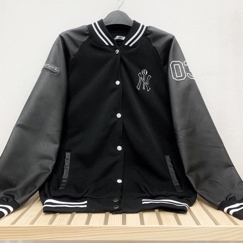 Áo khoác Varsity Jacket tay da NY