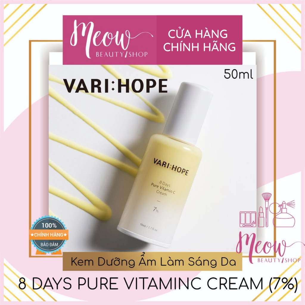 Kem dưỡng ẩm Varihope trắng da mờ thâm nám 8 ngày vitamin C cream 7% Hàn Quốc 50ml - Meow Beauty Shop by Trinh Meow
