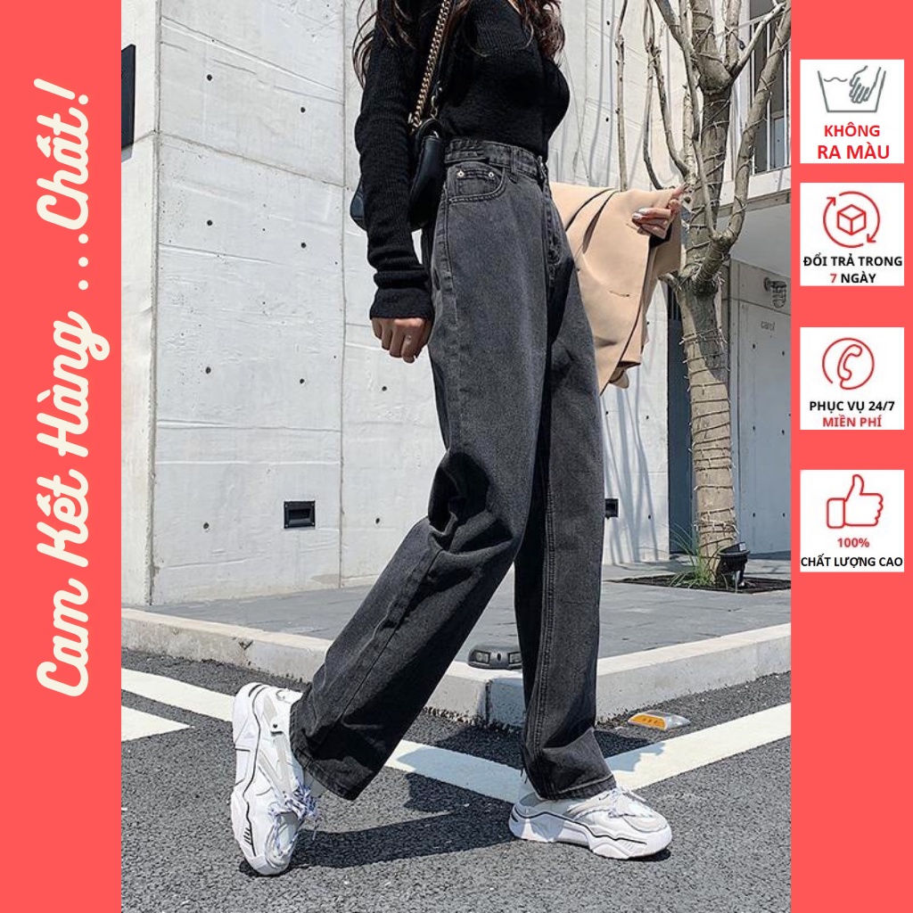 Quần bò ống rộng nữ cạp cao quần jeans ống rộng lưng cao, vải bò dày đẹp , không giãn ,dáng suông
