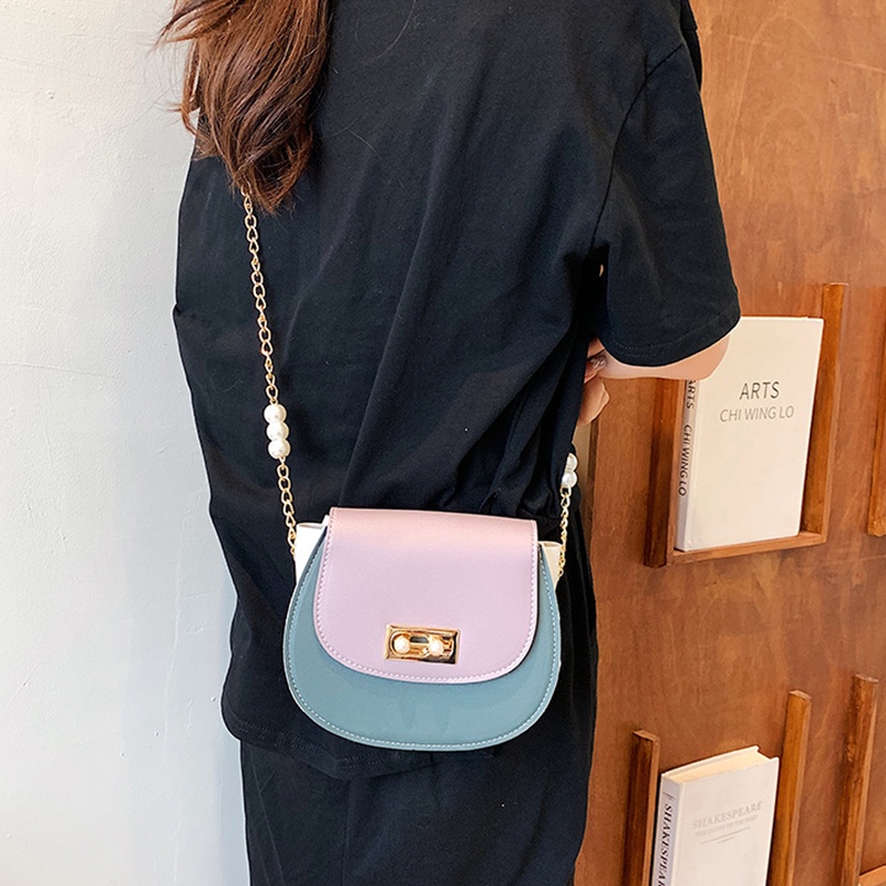 Túi Đeo Chéo Màu Sắc Tương Phản Phong Cách Hàn Quốc Cho Nữ