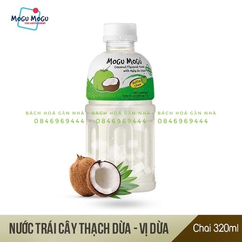 (Tặng kèm 1 bịch hạnh nhân 30g)( 1 thùng 24 chai)Nước trái cây thạch dừa Mogu Mogu Thái Lan - Chai