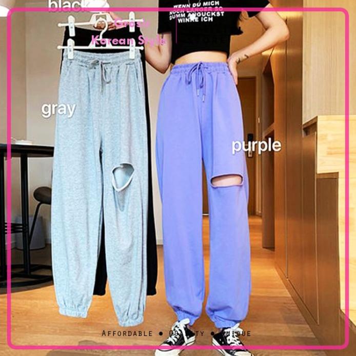 Quần Jogger Thể Thao Dài Phối Rách Cá Tính Cho Nữ