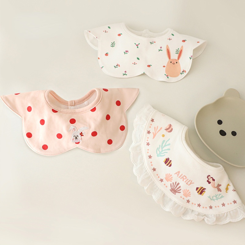 Bộ 3 Yếm Ăn Cotton Chống Thấm Nước Thêu Họa Tiết Xinh Xắn Tiện Dụng Cho Bé Sơ Sinh 2359