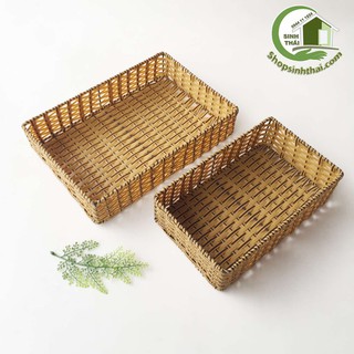 Rổ nhựa mây đan - khay nhựa giả mây hình chữ nhật - Chọn kích thước