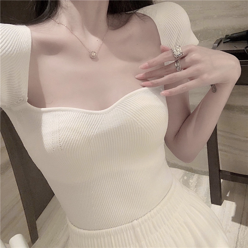 SUXI Áo Sơ Mi Cổ Vuông Màu Trơn Quyến Rũ Trẻ Trung Hợp Thời Trang