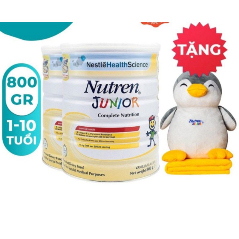 Combo 2 lon sữa Nutren Junior 800g tặng bộ gối mền chim cánh cụt