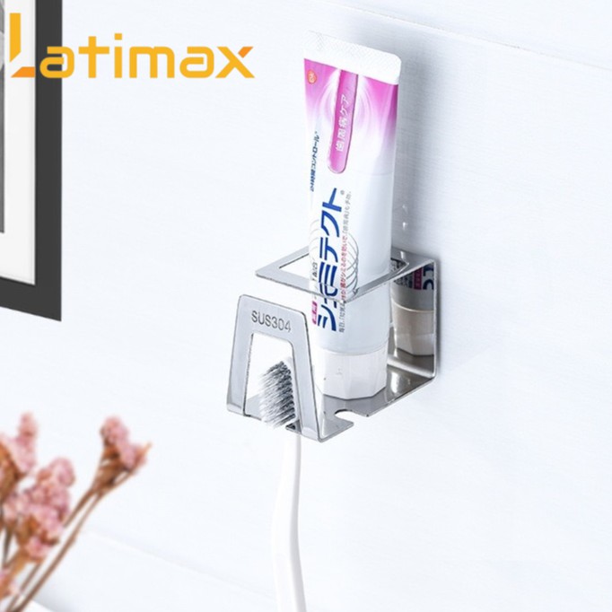 Kệ Để Bàn Chải Đánh Răng, treo máy cạo râu Dán Tường 3 Rãnh kèm Treo Ly Xúc Miệng Inox 304 Latimax