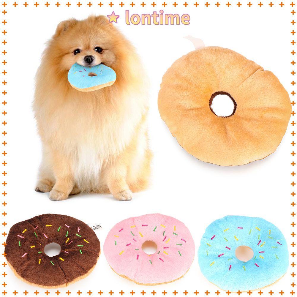 LONTIME Stuffed Plush Vocalization Donut Sound Squeaker Dog Chew Toys