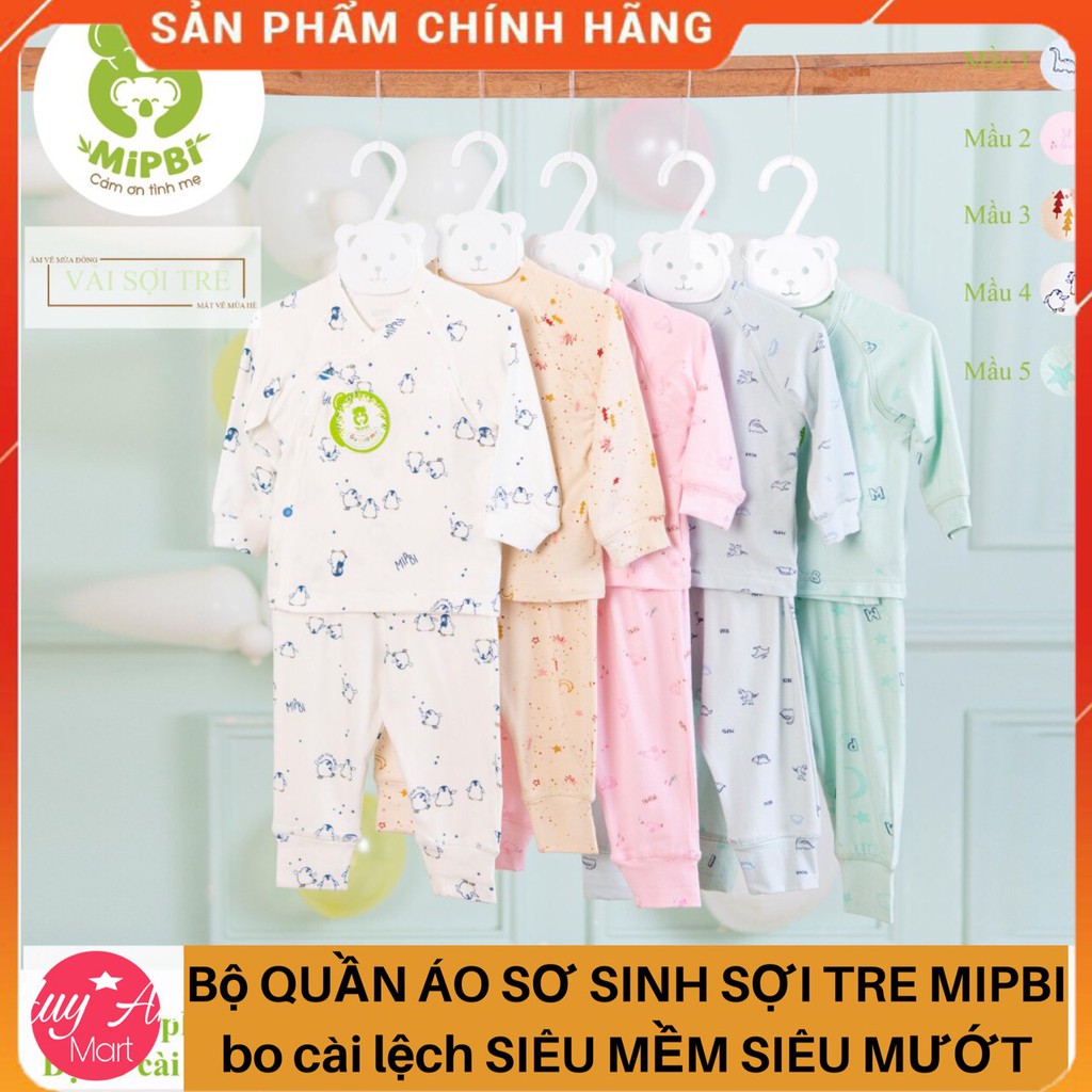 [MIỄN PHÍ VẬN CHUYỂN] Bộ quần áo sơ sinh dài tay cài lệch SỢI TRE CAO CẤP Mipbi mã 20B.1