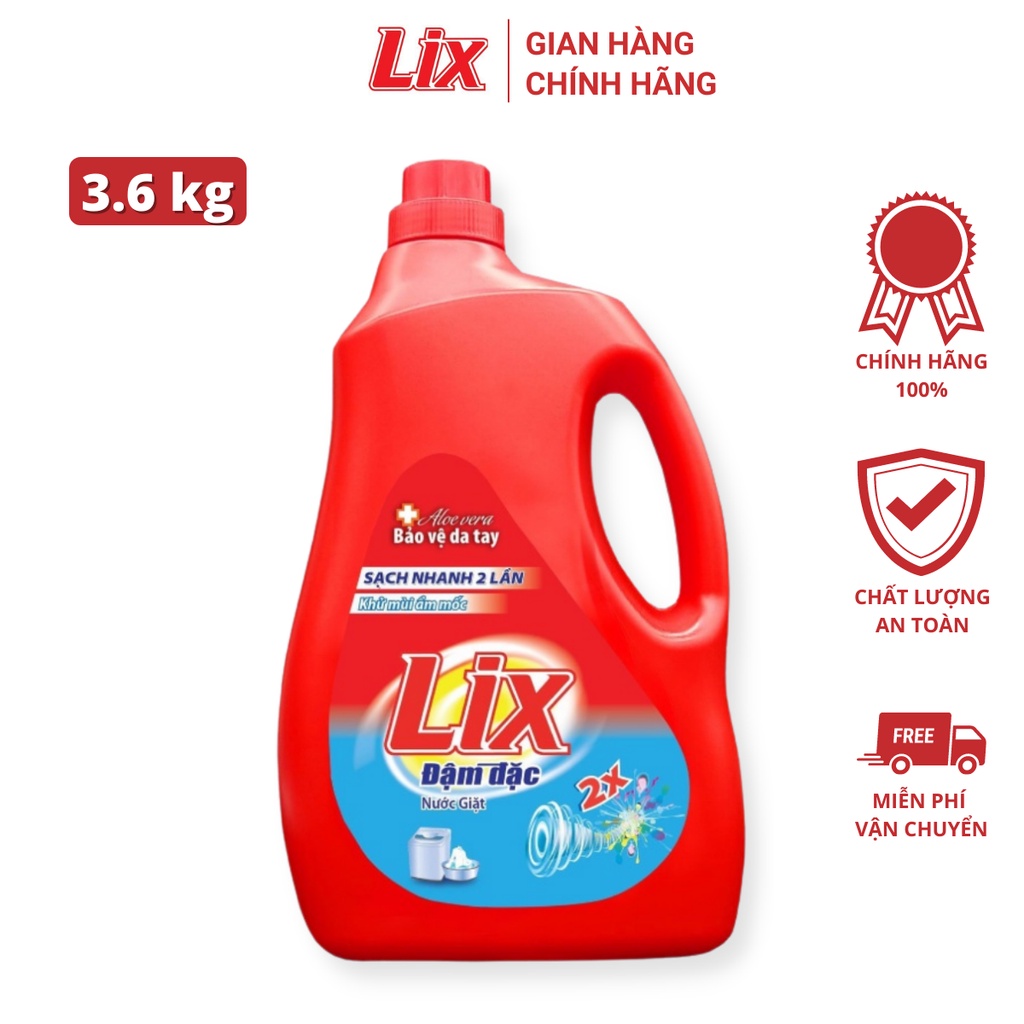 Nước giặt Lix đậm đặc hương hoa chai 3.6kg làm sạch cực nhanh vết bẩn NG360 tăng gấp đôi sức mạnh giặt tẩy quần áo