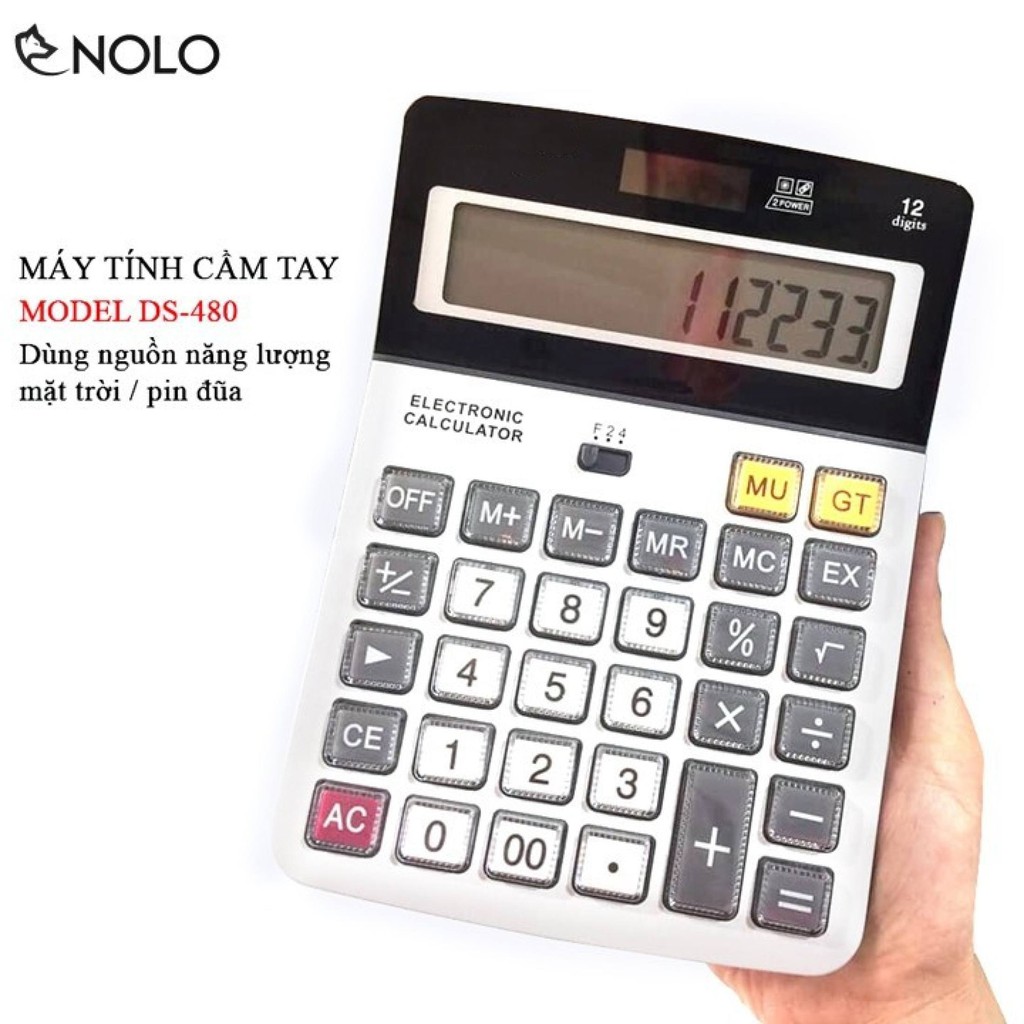 Máy Tính Cầm Tay 12 Chữ Số DS480 Màn Hình 12 Chữ Số Có Tích Hợp Nhiều Phép Tính Năng Lượng Mặt Trời