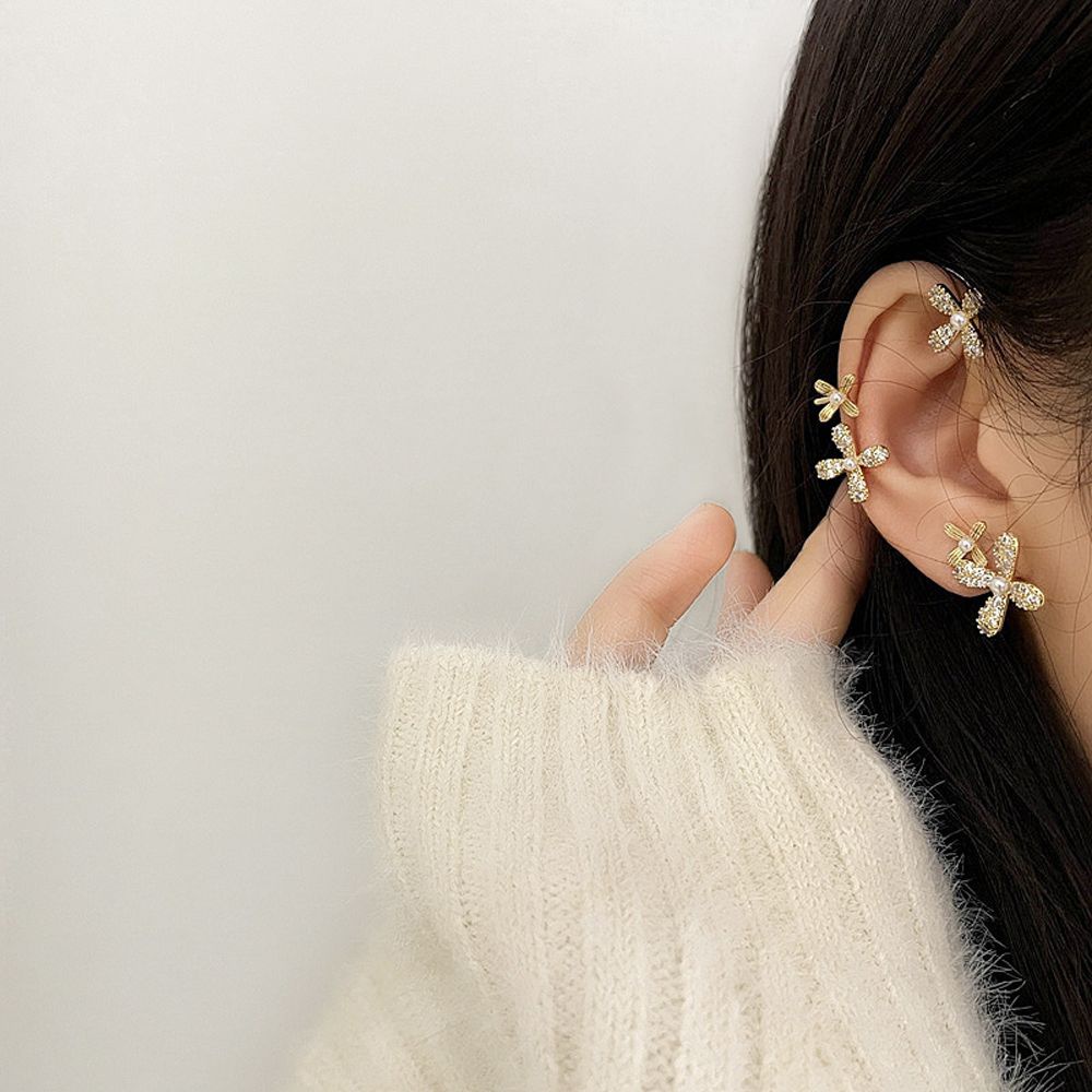 Khuyên kẹp vành tai đính ngọc trai nhân tạo lấp lánh sang trọng phong cách Hàn Quốc cho nữ