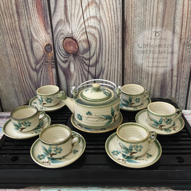 Bộ ấm chén men xanh Bát Tràng dáng 3 chân
