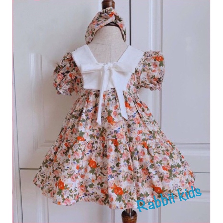 Đầm Công Chúa Hè Cho Bé Gái FREESHIP Tặng Kèm Turban - Rabbit Kids - Váy Trẻ Em Thiết Kế Dáng Xoè Cổ Thuyền