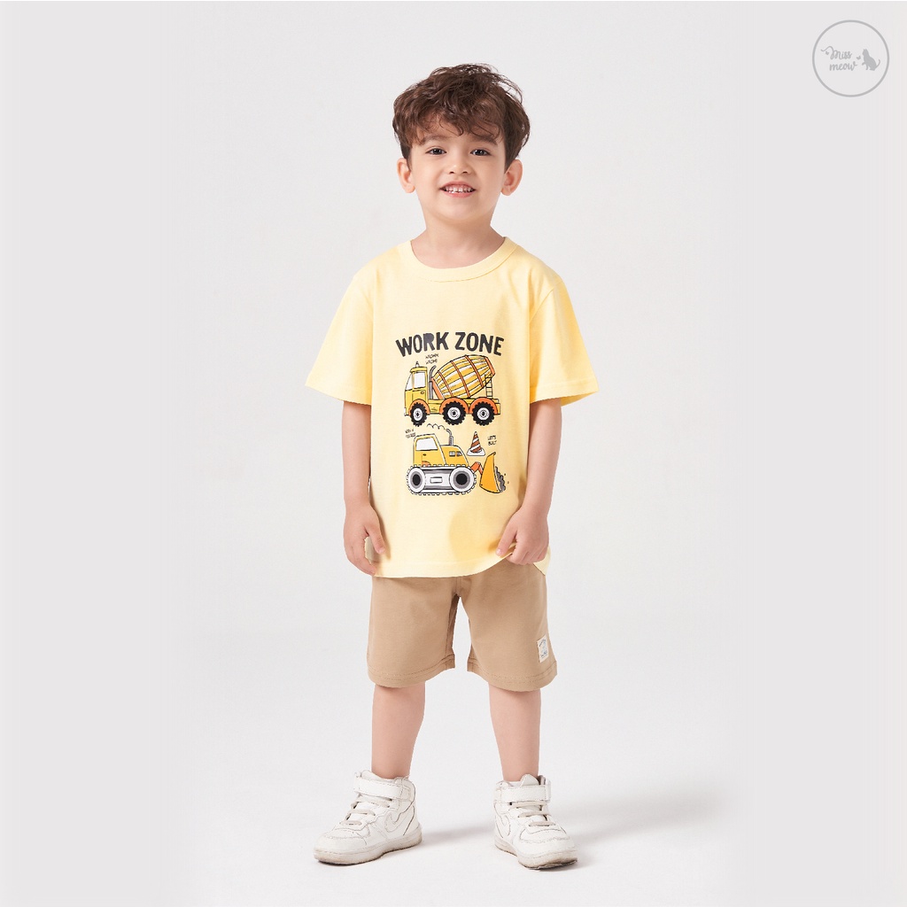 Áo thun cộc tay cho bé trai Bigfox, 6 màu mặc mùa hè chất liệu cotton họa tiết khủng long size trẻ em 2,3,4,5,6,7,8 tuổi