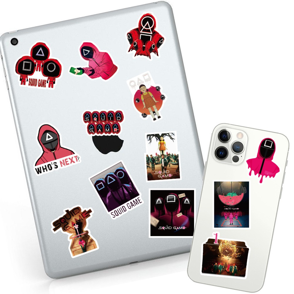 [Set 10 chiếc] Sticker Hình Squid Game Dán Vở, Laptop , Nón Bảo Hiểm , Vali , Điện Thoại Máy Tính, Xe Máy Chống Thấm Nướ