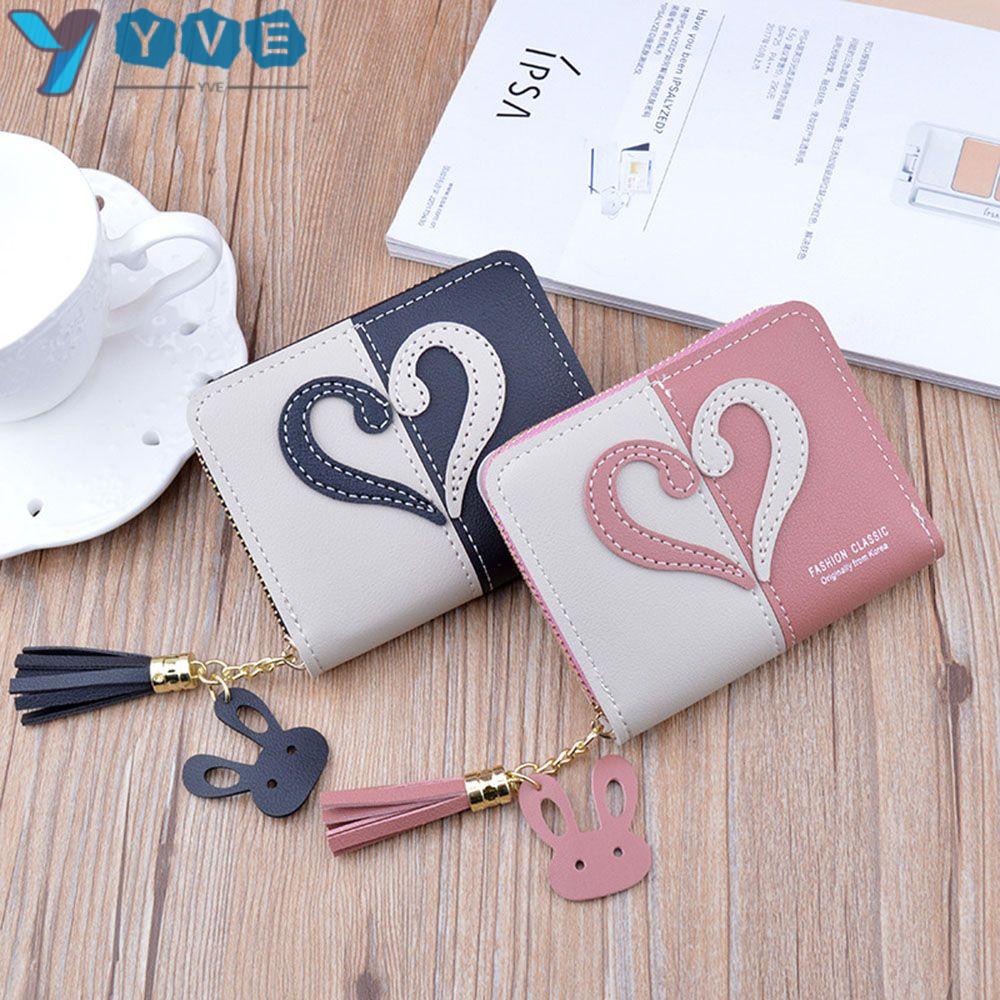 Ví Đựng Tiền Xu Màu Sắc Tương Phản Có Khóa Kéo Và Tua Rua Phong Cách Hàn Quốc Thời Trang Cho Nữ